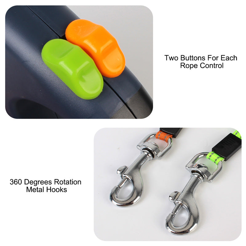 Dual Retractable Dog Leash with LED Light for Small Dogs