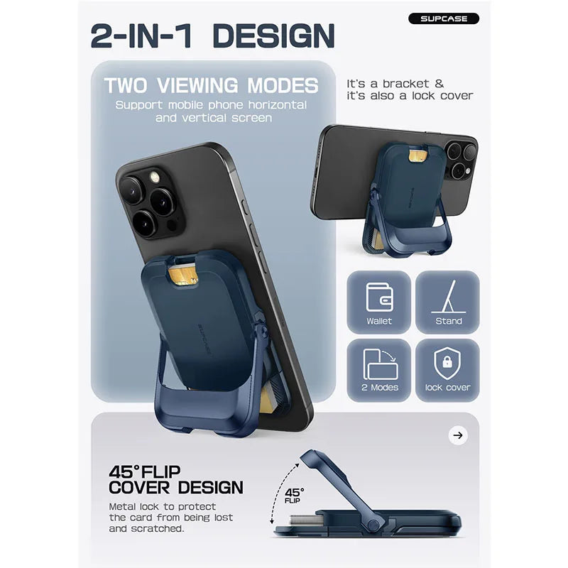 Magnetic Wallet & Stand for iPhone 13–16 Series – MagSafe Lock