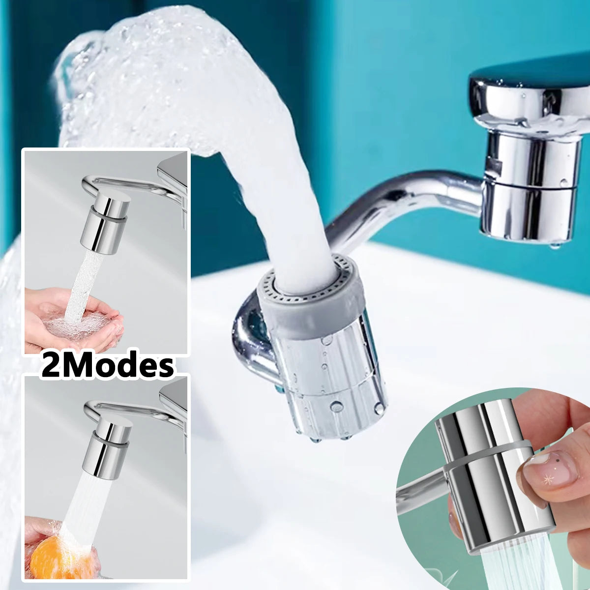 1080° Swivel Stainless Steel Faucet Extender – Dual Spray Bathroom Adapter
