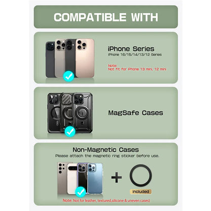 Magnetic Wallet & Stand for iPhone 13–16 Series – MagSafe Lock