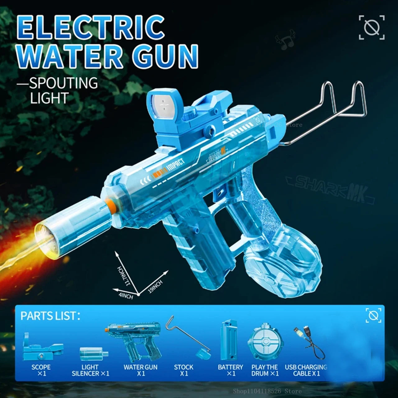 Electric Auto Water Blaster with Flame Light