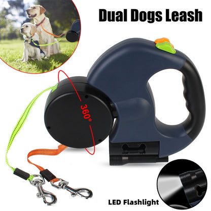 Dual Retractable Dog Leash with LED Light for Small Dogs